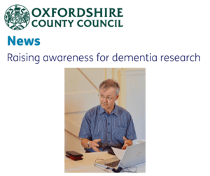 In Oxfordshire County News. Working to raise awareness for dementia research