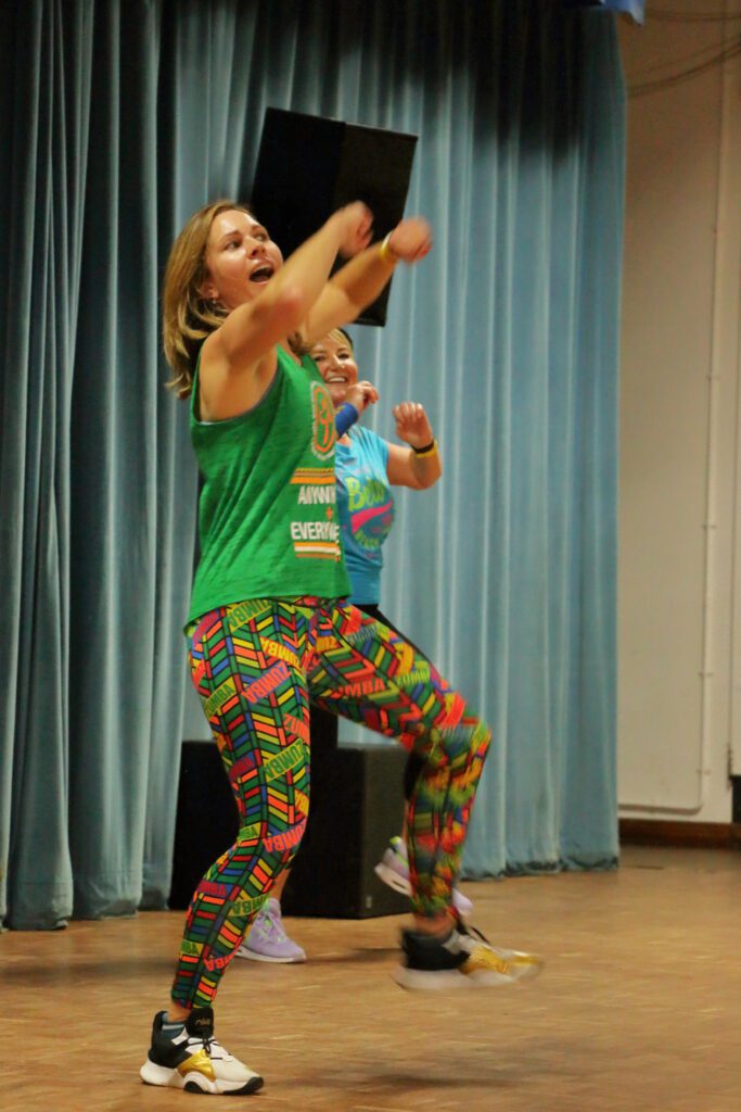 Zumba teacher dancing fast