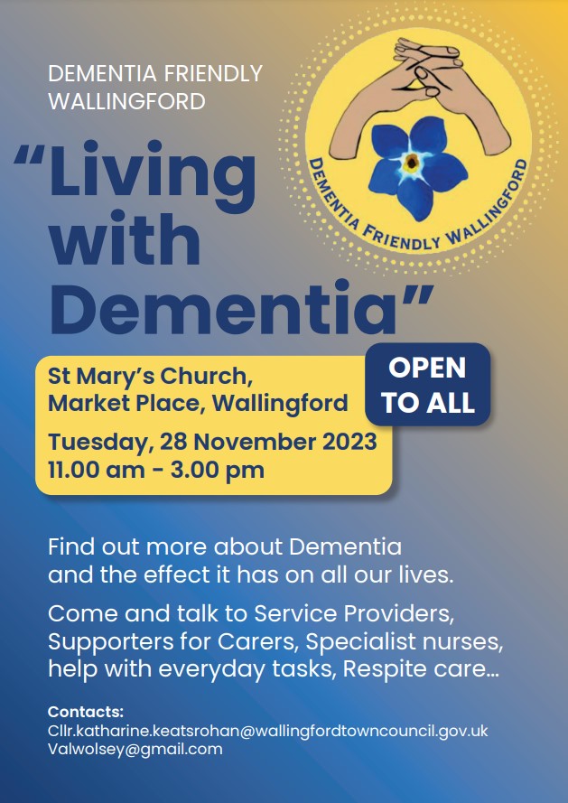 Two of our Dementia Advisers will be at St Mary's Church, Wallingford, on the 28th November, 11am - 3pm to talk about the support we offer in Oxfordshire.