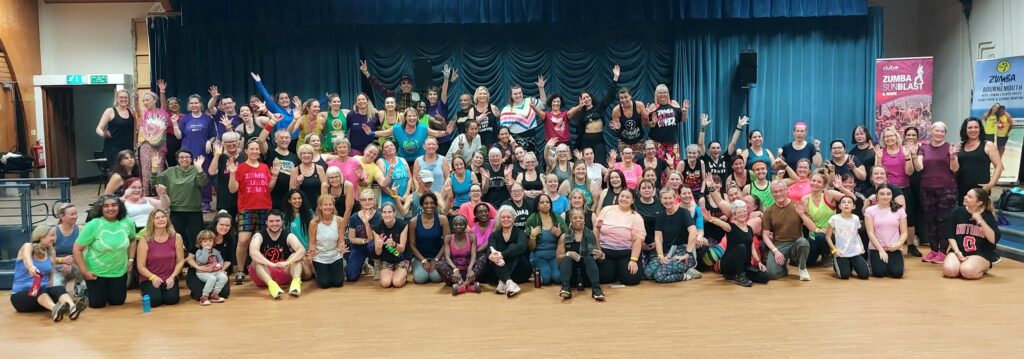 The whole crew at the charity zumbathon for dementia oxfordshire